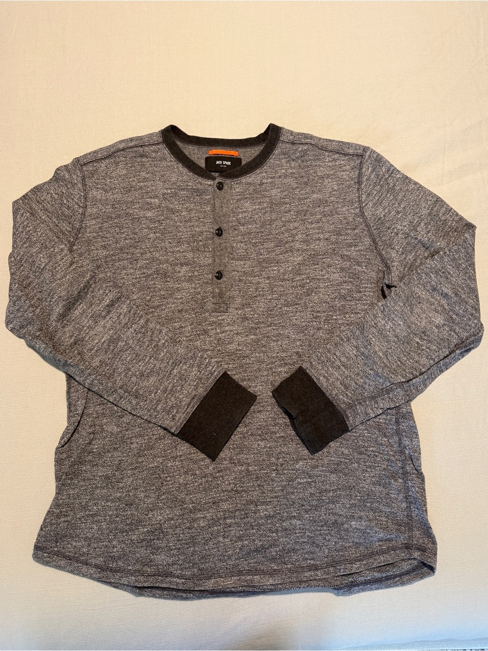 Jack Spade Gray Heather Henley Long Sleeve with Black Trim